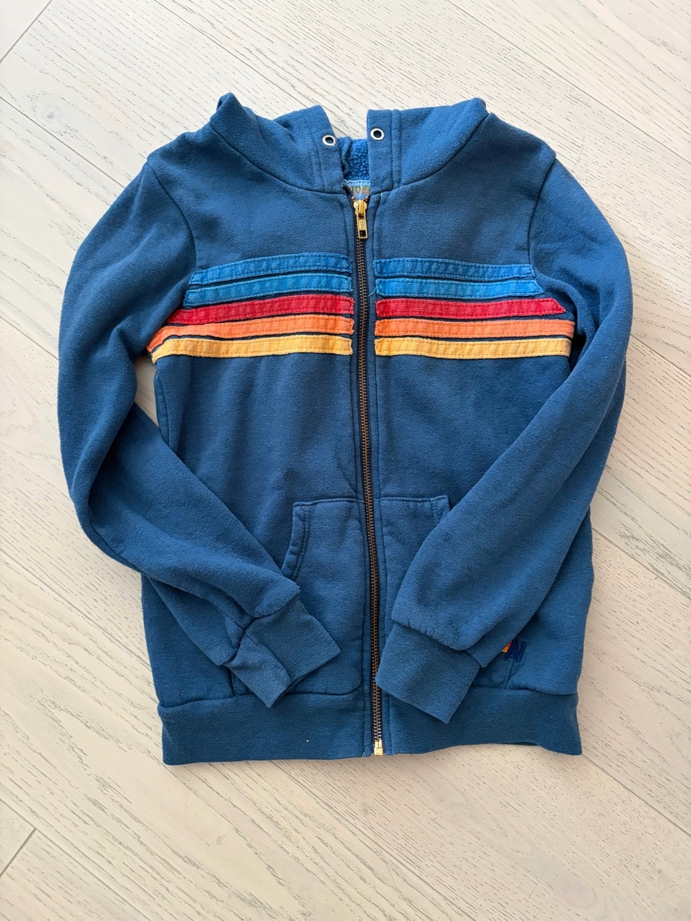 Aviator Nation Kids Blue Zip-Up Hoodie with Rainbow Stripe